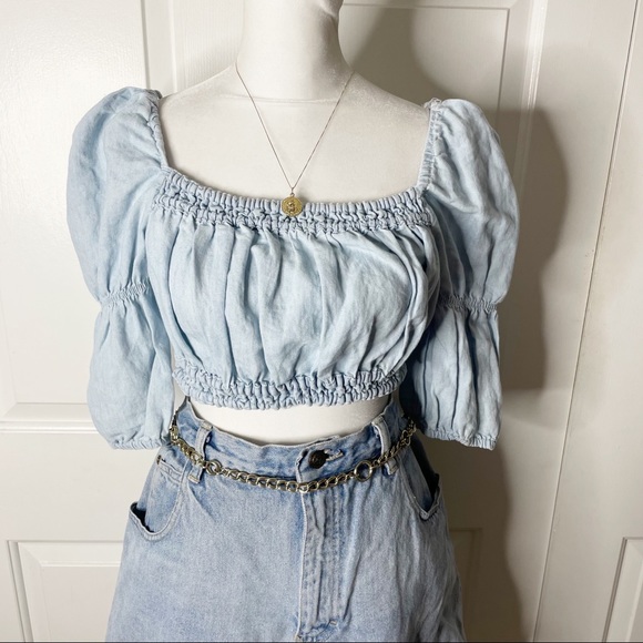 Zara Denim Crop Open back top (M) - Picture 3 of 10